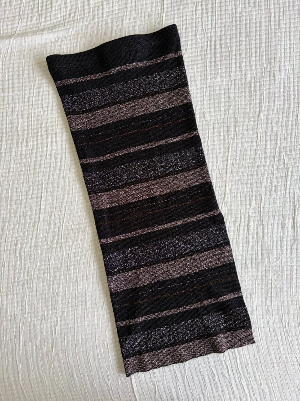 House of Harlow 1960 Skirt Womens Small Black Metallic Striped Knit Midi Slit